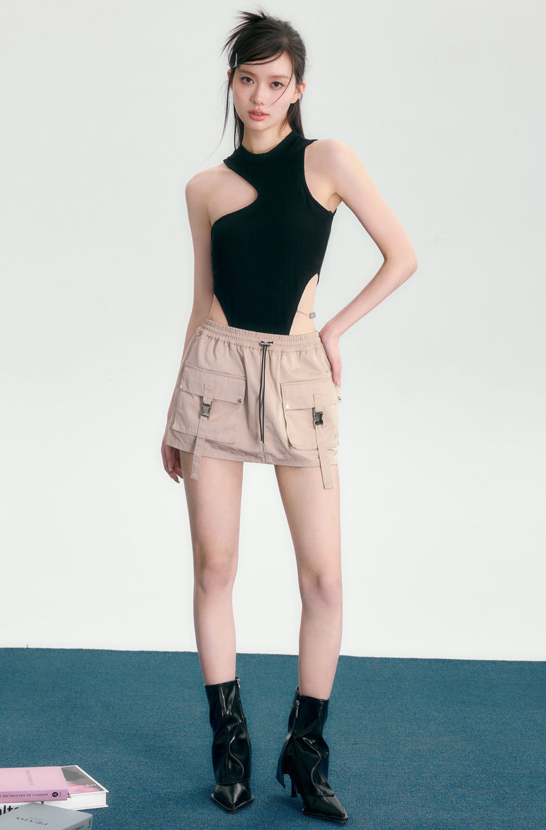 nylon cargo mini skirt (beige)