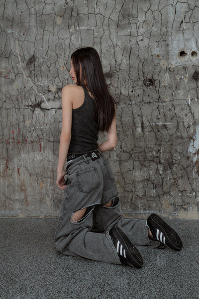 back cutout denim pants (gray) – ANDWANG
