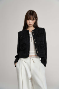 Tweed arm fur jacket