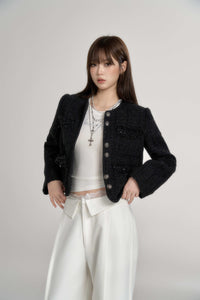 Tweed arm fur jacket