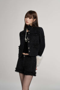 Tweed arm fur jacket