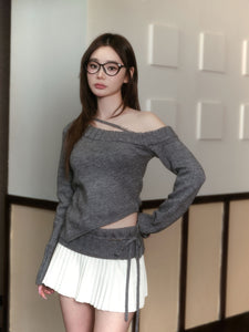 Asymmetry slim off shoulder tops