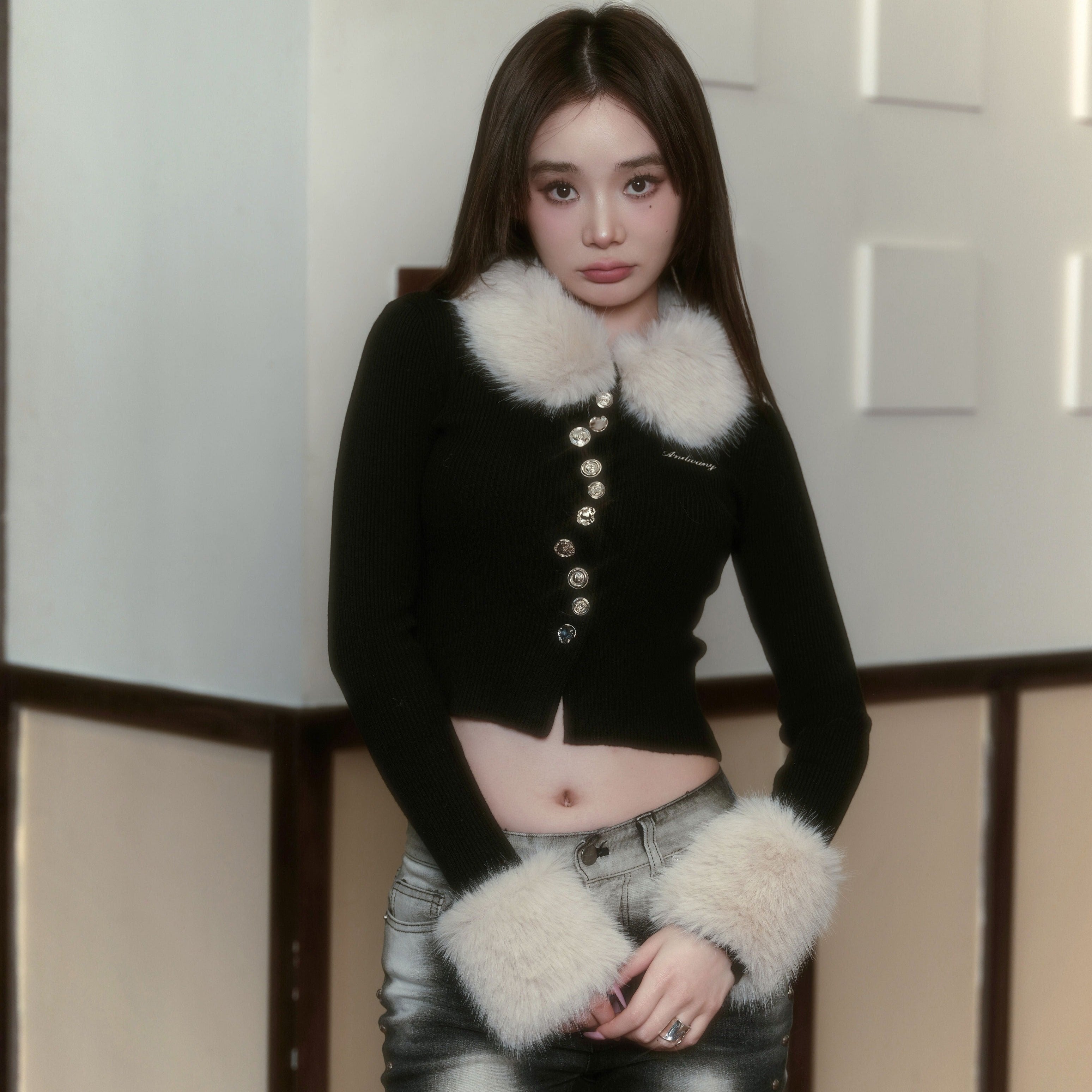 Fur bonbon cardigan