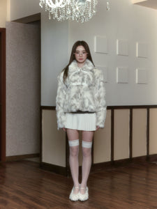 White mix fake fur coat