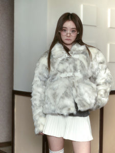 White mix fake fur coat