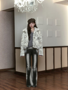 White mix fake fur coat