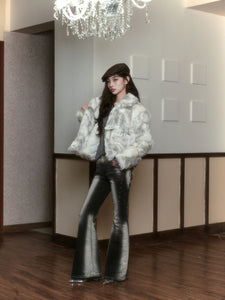 White mix fake fur coat