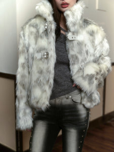 White mix fake fur coat