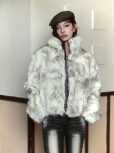 White mix fake fur coat