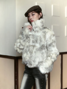 White mix fake fur coat