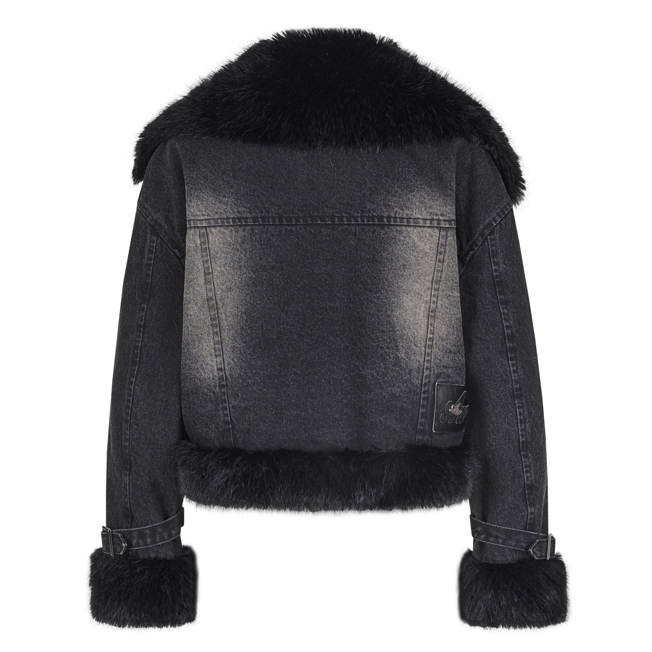 Washed denim fur outer