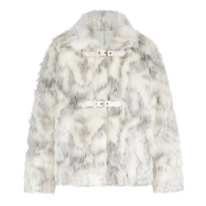 White mix fake fur coat