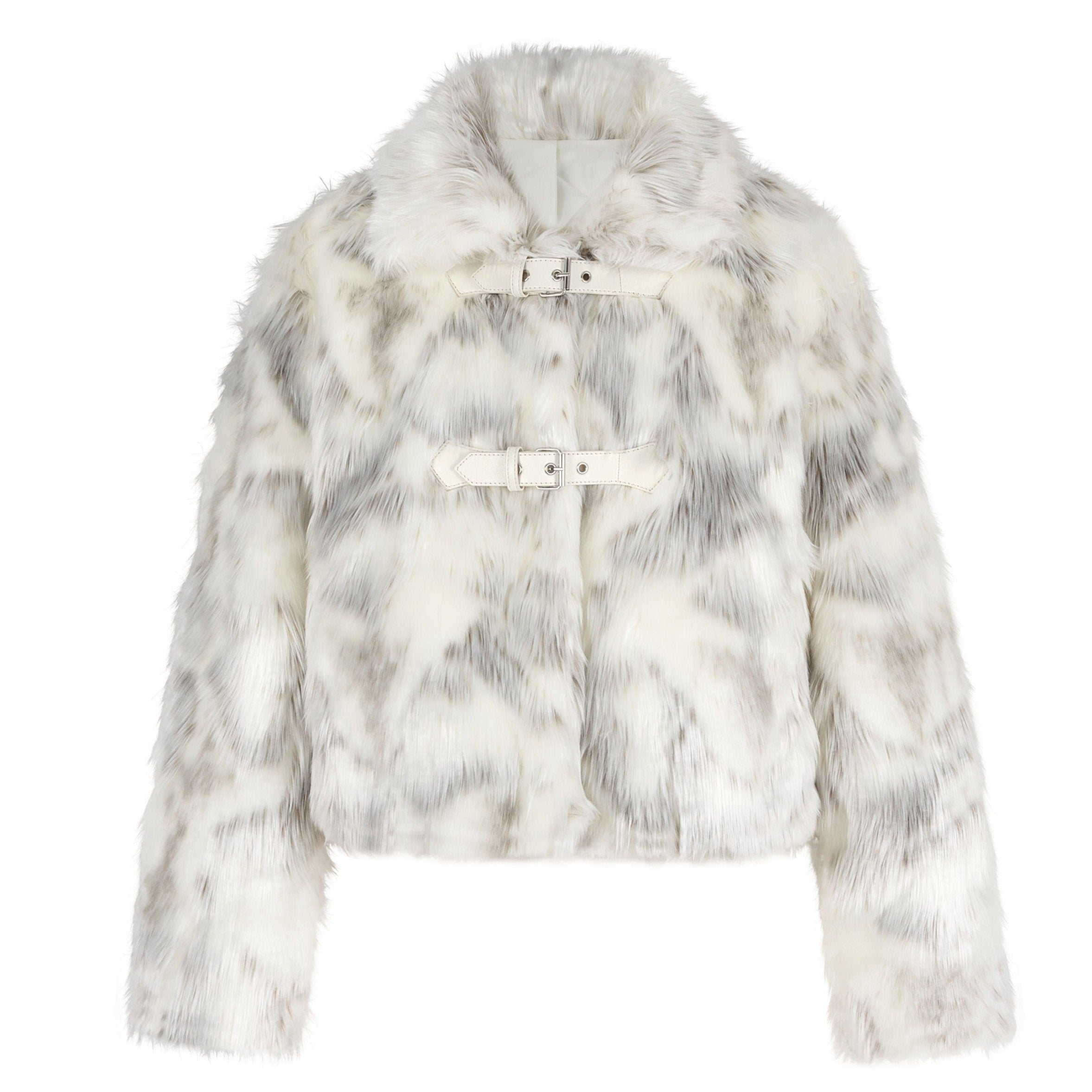 White mix fake fur coat