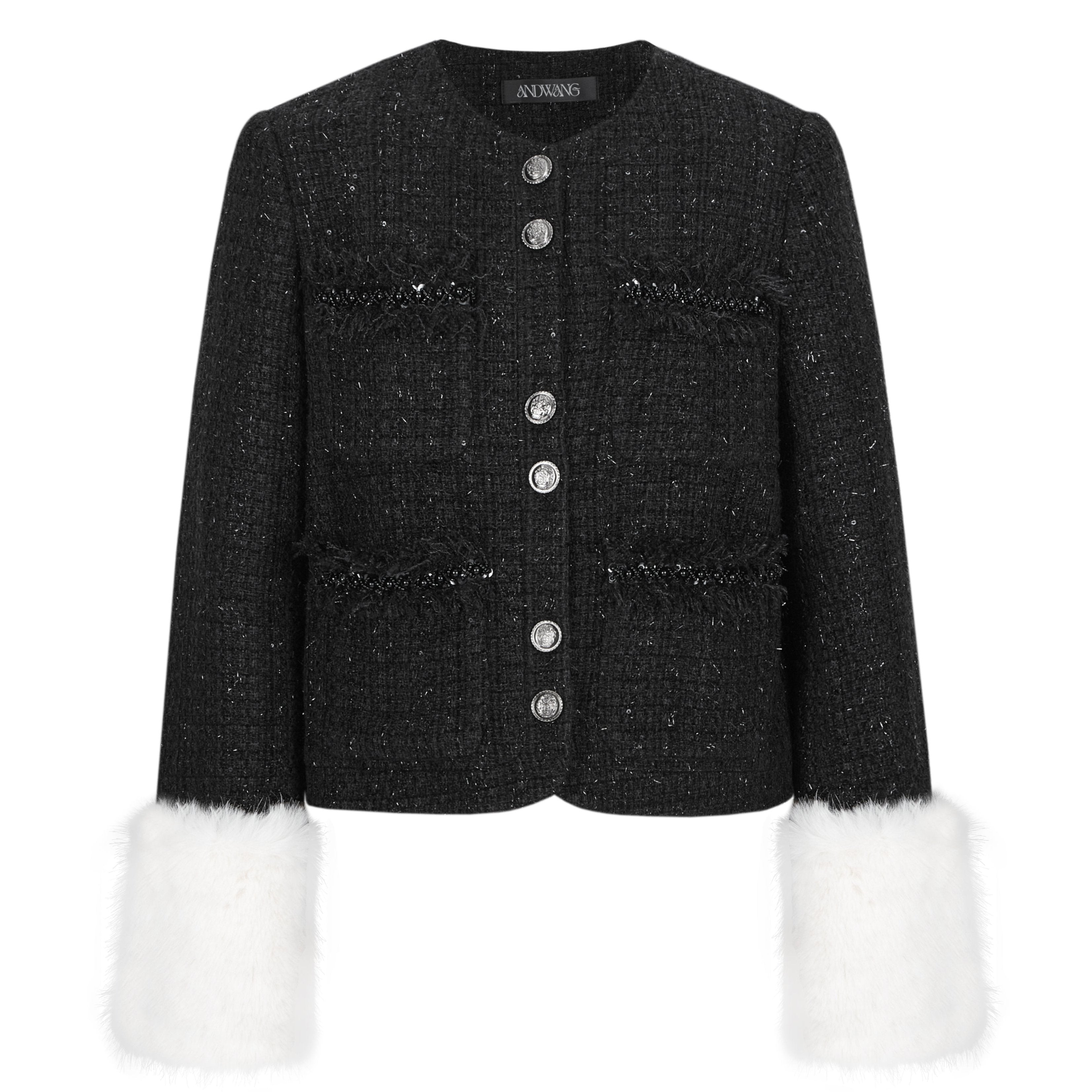 Tweed arm fur jacket