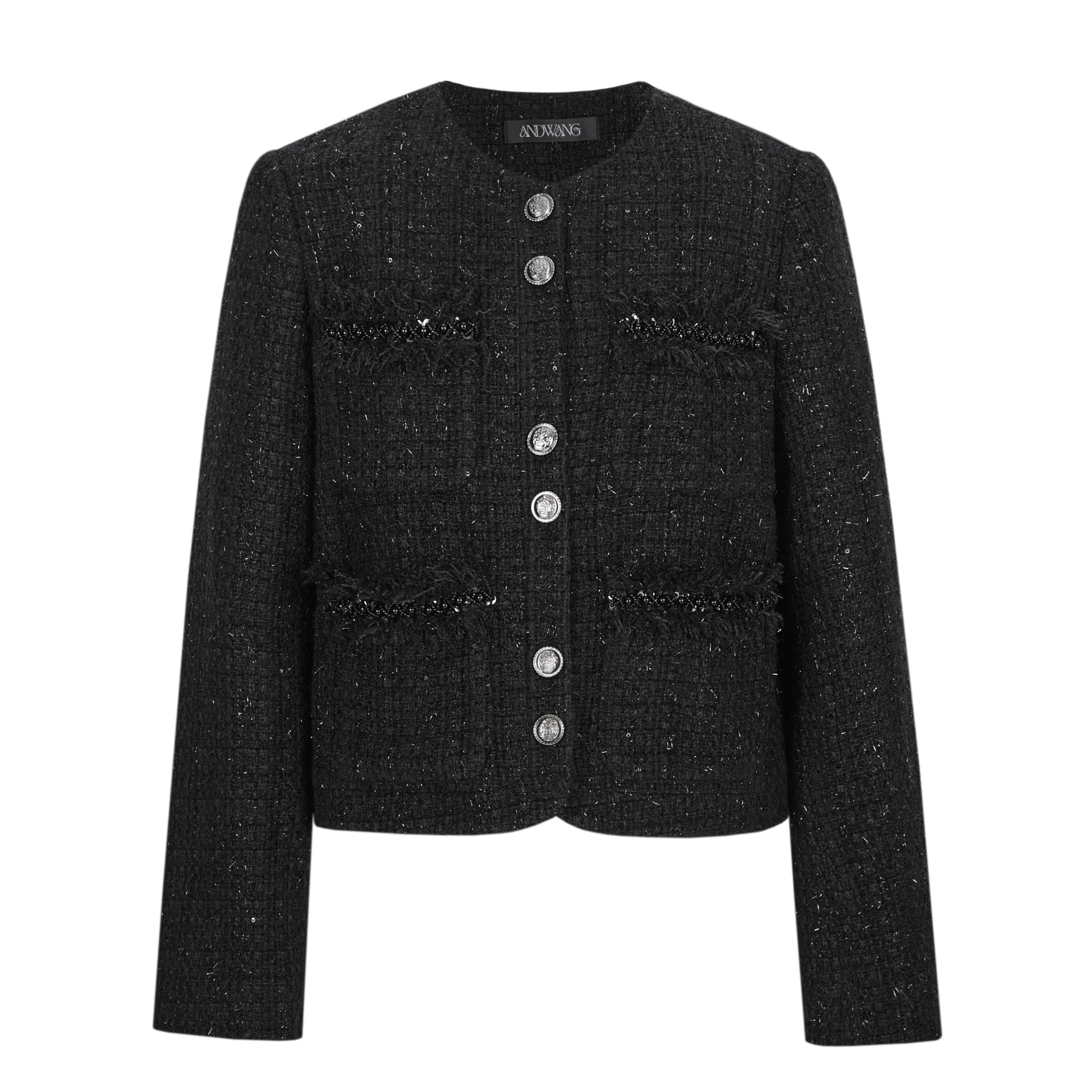 Tweed arm fur jacket